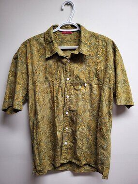 NASH Men's XL Green Abstract Button-Up Shirt Short Sleeve Casual